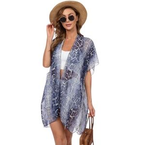 Blue Snake Print Chiffon Beach Swim Coverup -One Size New w/ tag